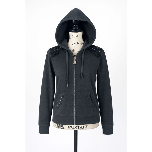 BCBGMaxAzria Tops - BCBGMaxAzria Gray Zip-Up Hoodie Sweatshirt Women’s Size M Studded Detail Casual